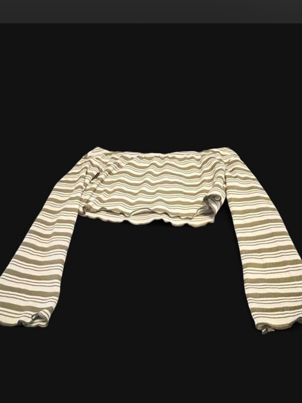 SHEIN Off-Shoulder Striped Long-Sleeve Crop Top in Cream and Tan
